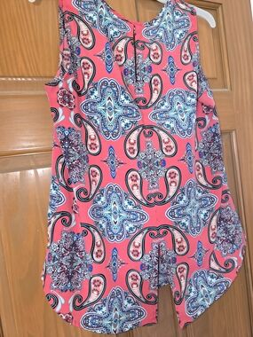 Sleeveless Coral Paisley Print Tunic Womens Size S